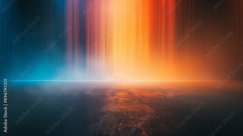 A dark and empty room or space, studio or stage with vertically flowing blue and orange intense light. Mysterious atmosphere, dramatic lighting. Dynamic, moving futuristic abstract digital background. A dark and empty room or space, studio or stage with vertically flowing blue and orange intense light. Mysterious atmosphere, dramatic lighting. Dynamic, moving futuristic abstract digital background.