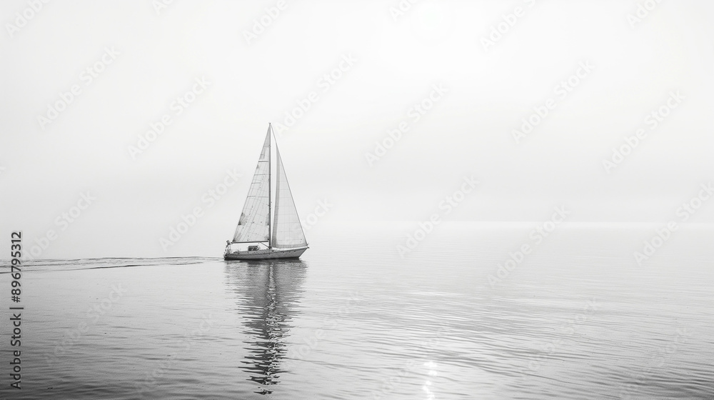 Fototapeta premium One sea photo, white monochrome photo, all in a white color scheme, misty white color palette