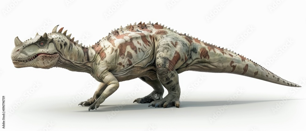 A highly detailed rendering of a dinosaur on a white background, displaying intricate textures and colors of the prehistoric creature. A highly detailed rendering of a dinosaur on a white background, displaying intricate textures and colors of the prehistoric creature.