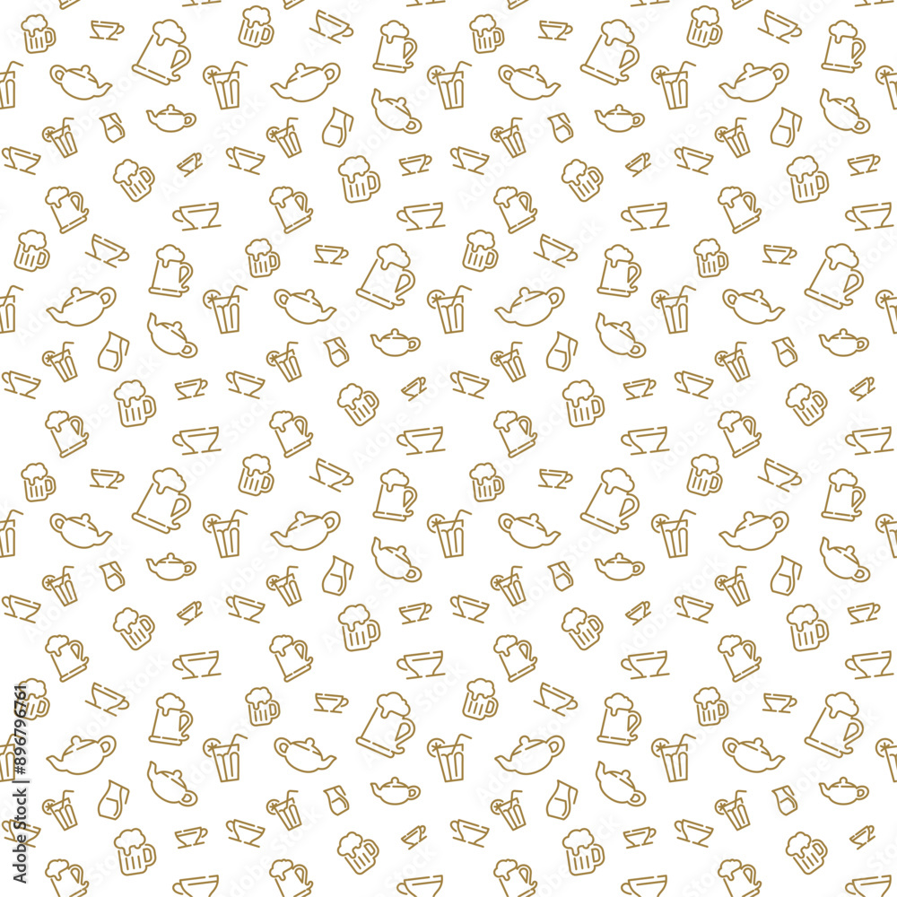Drinks or beverage: tea, beer, cocktails, lemonades. Vector seamless pattern. Strokes are editable Drinks or beverage: tea, beer, cocktails, lemonades. Vector seamless pattern. Strokes are editable