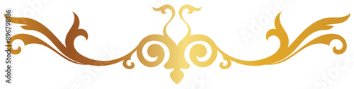 Golden Flourish: An elegant, golden floral ornament adorned with intricate swirls and flourishes on a pure white background. 