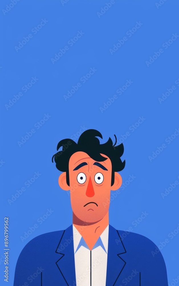 A confused man in a blue suit with messy hair, expressing uncertainty in a vibrant blue background, suitable for various topics. A confused man in a blue suit with messy hair, expressing uncertainty in a vibrant blue background, suitable for various topics.