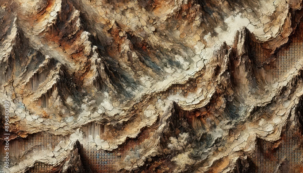 Abstract Art - Textured Mountain Range with Cracks and Mosaic Tiles. Abstract Art - Textured Mountain Range with Cracks and Mosaic Tiles.