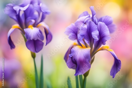 Japanese iris flower vibrant bokeh background, AI Generated