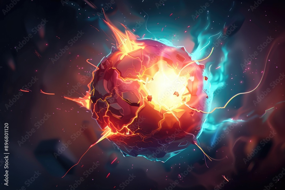 Glowing Fractured Sphere with Streaks of Light Glowing Fractured Sphere with Streaks of Light
