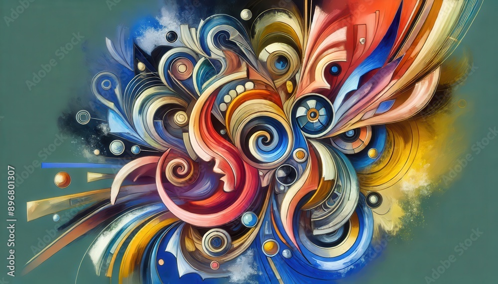 Abstract Art Painting with Swirls, Circles, and Shapes in Vibrant Colors. Abstract Art Painting with Swirls, Circles, and Shapes in Vibrant Colors.