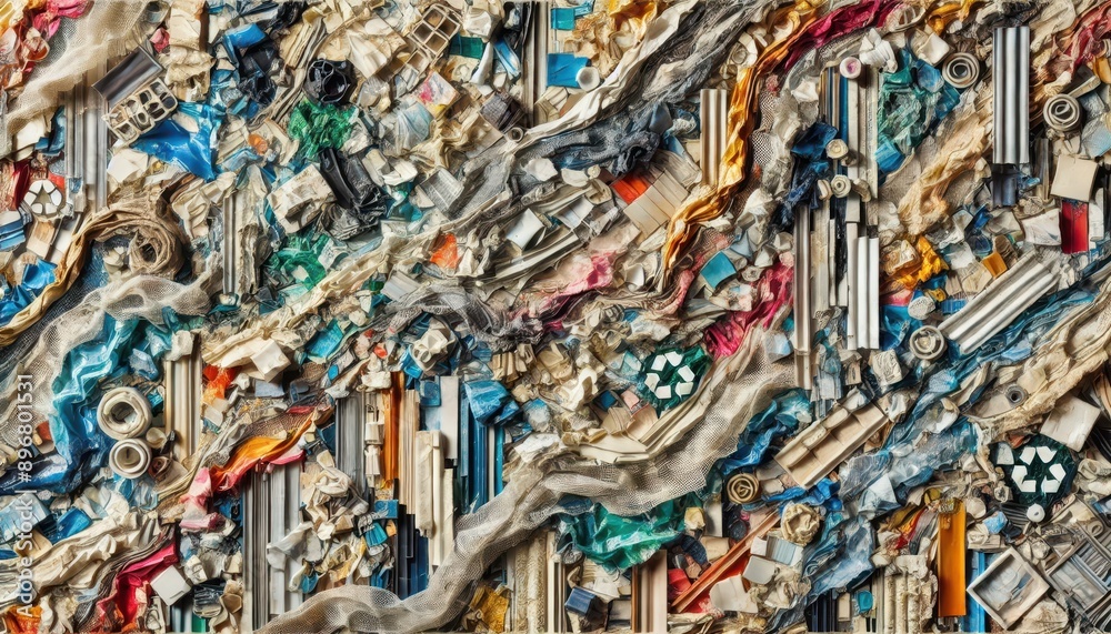 Abstract Art of Waste Recycling Materials in a Textured Collage. Abstract Art of Waste Recycling Materials in a Textured Collage.