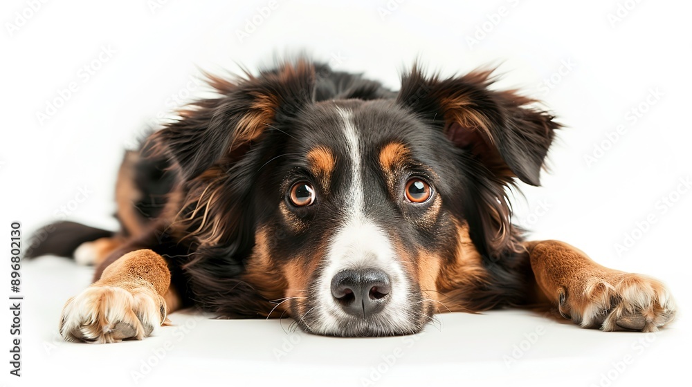 Australian Shepherd dog on white background.