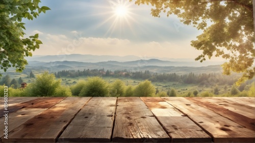 Wooden table top wooden table top foreground beautiful landscape