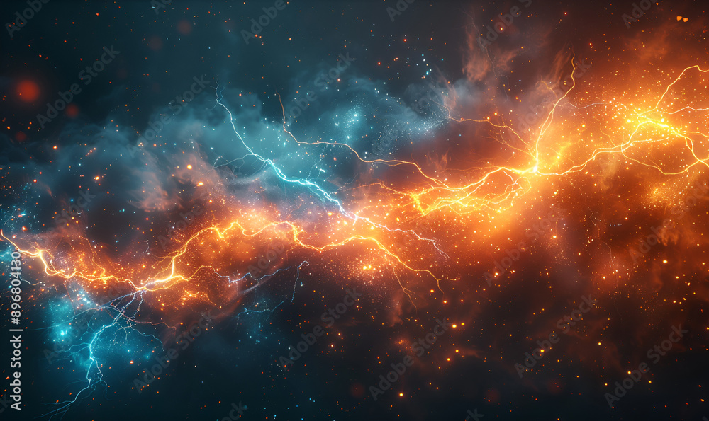 Lightning striking through a backdrop of twinkling stars. Lightning striking through a backdrop of twinkling stars.