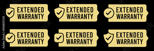 Extended warranty logo, badge, icon, sticker, label, emblem, stamp, symbol, black, golden, flat vector, isolated illustration.