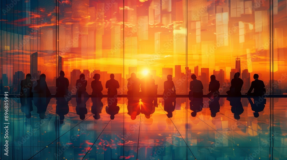 Silhouetted figures against a stunning sunset, representing unity, collaboration, and the promise of new beginnings in a cityscape. Silhouetted figures against a stunning sunset, representing unity, collaboration, and the promise of new beginnings in a cityscape.
