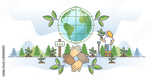 Corporate social responsibility, CSR as sustainable business outline concept, transparent background. Organization management with fair, honest and ethical strategy and principles illustration.