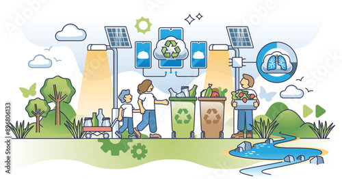 ESG for sustainable growth as principles for clean nature outline concept, transparent background. Environmental social governance strategy to use technologies for air quality monitoring illustration.