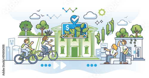 Green investments and sustainable growth for eco future outline concept, transparent background. Environmentally responsible economy management.