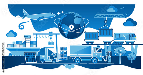 Green transport logistics and nature friendly cargo shipping outline concept, transparent background. Ecological and sustainable power source or alternative fuel.