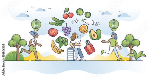 Nutrient deficiencies as lack of vegetable vitamin intake outline concept, transparent background. Calcium, iron and omega shortage for tired and exhausted feeling illustration. Check eating habits.