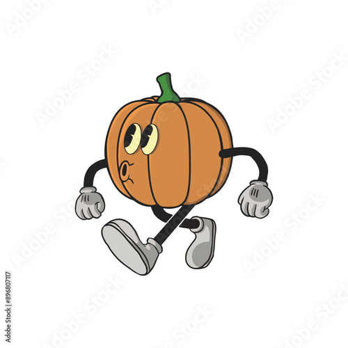 Vintage Pumpkin Cartoon Character 90's Premium Vector