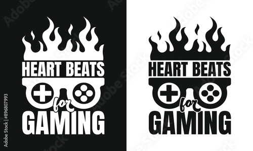 heart beats for gaming graphic vector gamer t shirt design template