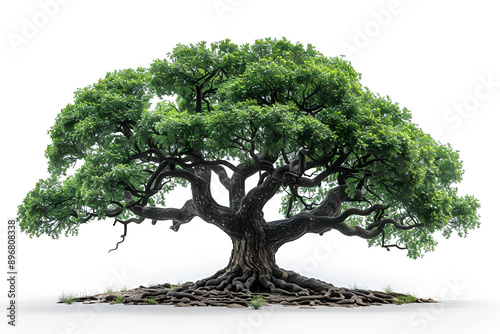 A large tree with roots spreading out in the ground, symbolizing strength and stability in nature.