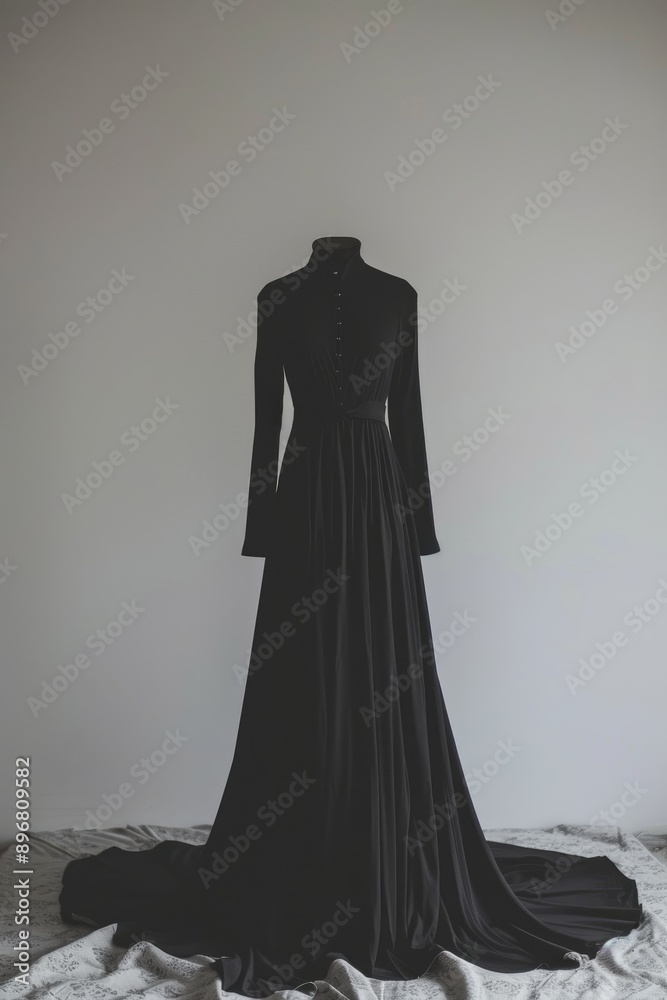 A Black Maxi Dress with Long Sleeves and a High Collar A Black Maxi Dress with Long Sleeves and a High Collar
