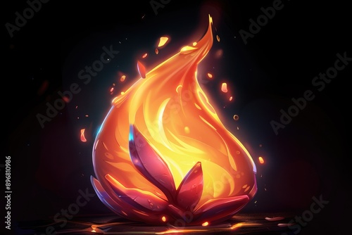 A Crimson and Gold Flame Encased in a Stone Bud