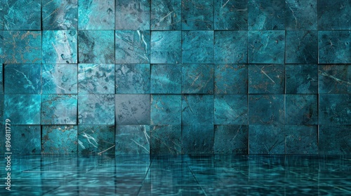 Blue tile wall and floor as abstract background texture.