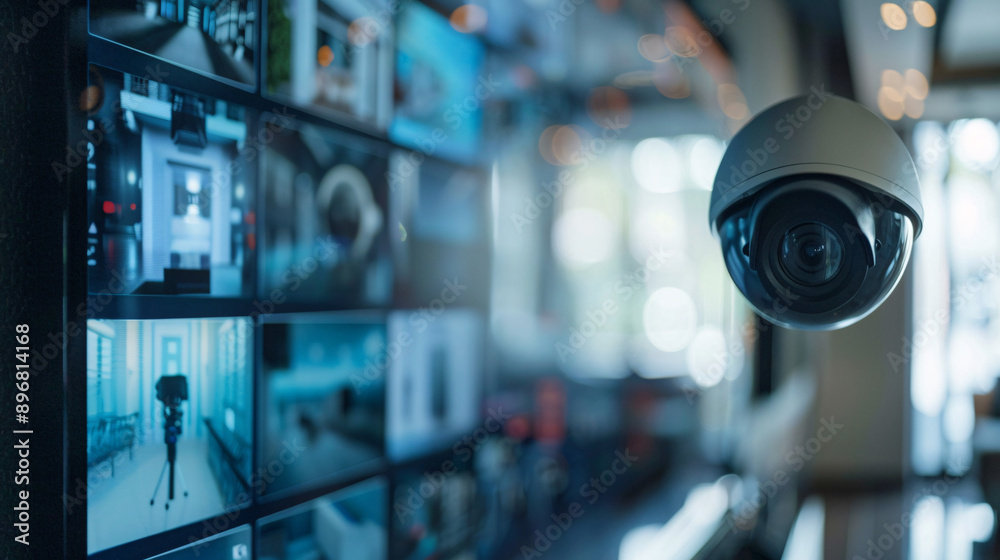 Close-up of a smart home security system interface showing live camera feeds and alerts, UHD, Masterpiece Close-up of a smart home security system interface showing live camera feeds and alerts, UHD, Masterpiece