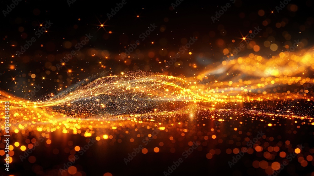 A black background with golden lights emerging from a wave's peak A black background with golden lights emerging from a wave's peak