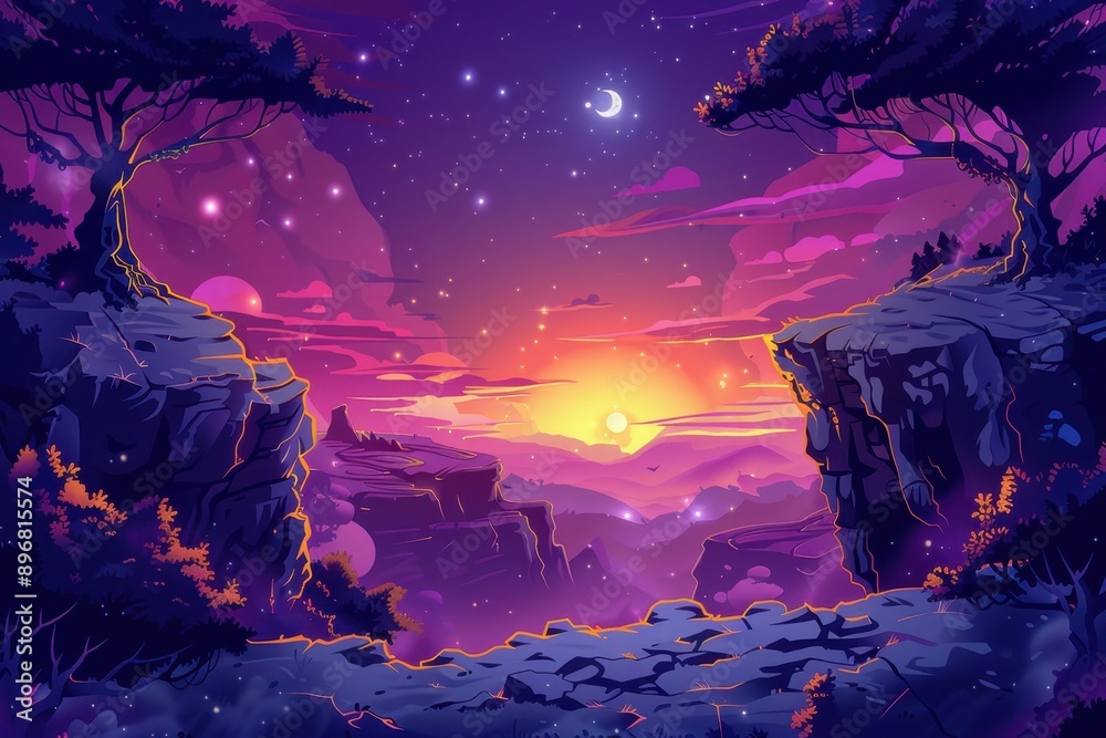 Fototapeta premium Mystical Sunset Over Purple Mountain Chasm