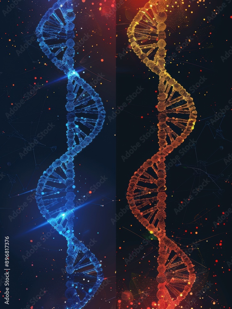 Obraz premium Blue and Red DNA Helix in the Space