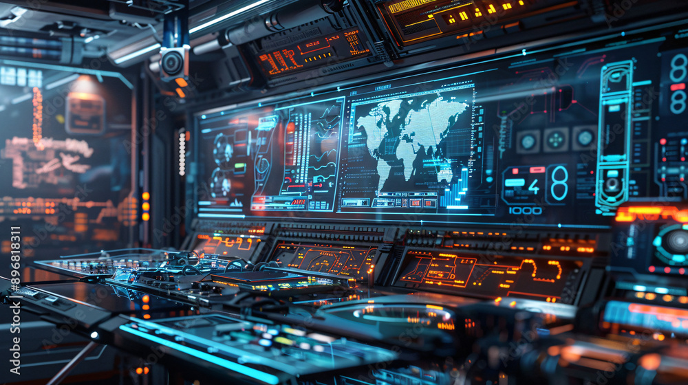 Detailed image of a cutting-edge technology interface with transparent screens, digital controls, and glowing indicators, set in a high-tech environment, UHD, High Detailed, Masterpiece Detailed image of a cutting-edge technology interface with transparent screens, digital controls, and glowing indicators, set in a high-tech environment, UHD, High Detailed, Masterpiece