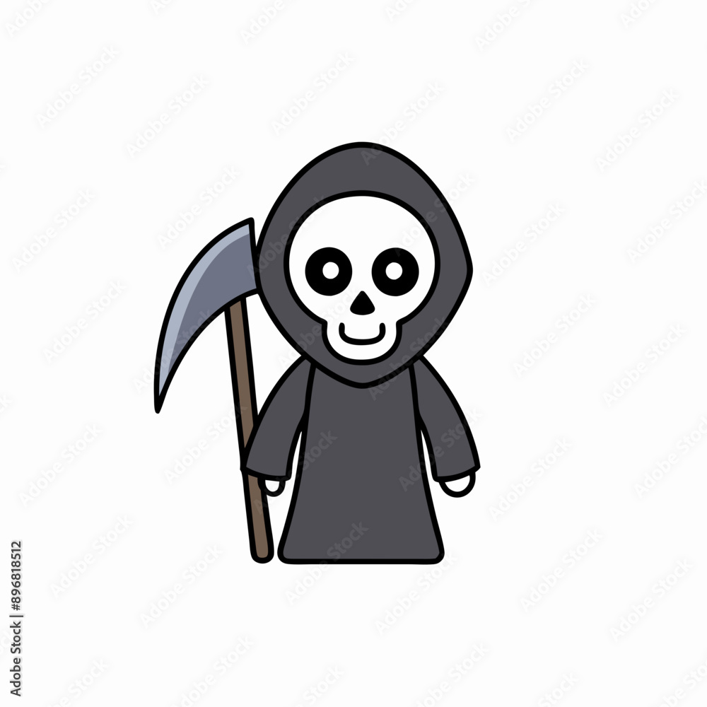 Obraz premium Halloween Grim Reaper Holding with scythe vector icon in white background