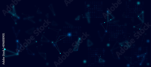  Blue digital network plexus technology connecting dot network abstract on black background.