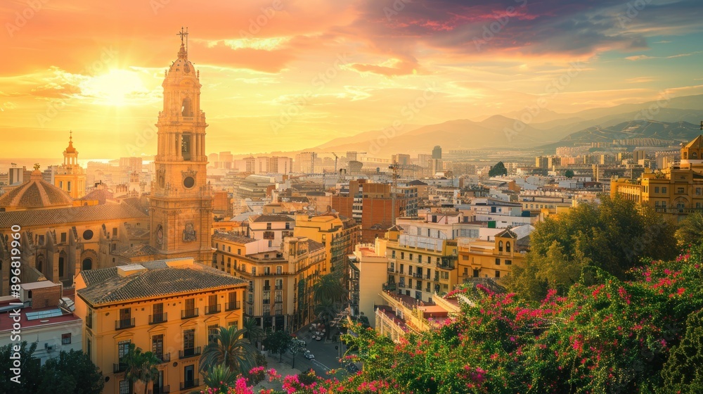 Naklejka premium Sunset Over Malaga Cathedral