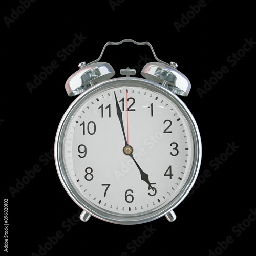 4:58 PM Vintage Steel Alarm Clock with Alloy Steel Body and Glass Twin Bell, Featuring Classic Analog Face with Detailed Hour and Minute Hands photo