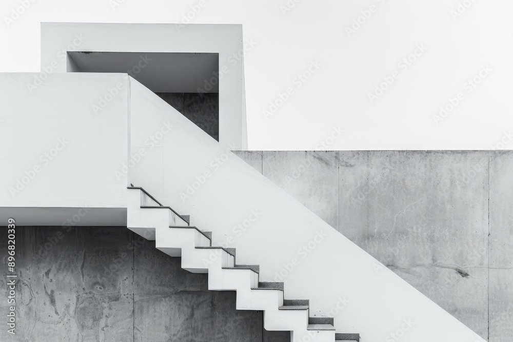 A black and white staircase with geometric lines and contrasting tones, Embrace the minimalist aesthetic by simplifying your architectural forms and features A black and white staircase with geometric lines and contrasting tones, Embrace the minimalist aesthetic by simplifying your architectural forms and features