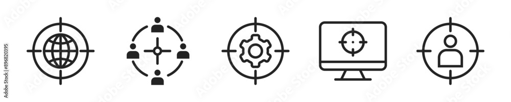 Target Business icon set. Set of 5 outline icons related to business target. Linear icon collection. Target Business outline icons collection. Editable stroke. Vector illustration. Target Business icon set. Set of 5 outline icons related to business target. Linear icon collection. Target Business outline icons collection. Editable stroke. Vector illustration.