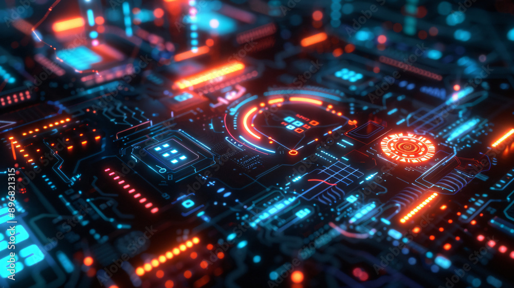 A close-up of a futuristic AI interface with neon lights, displaying intricate patterns and glowing symbols, highlighting advanced technology, UHD A close-up of a futuristic AI interface with neon lights, displaying intricate patterns and glowing symbols, highlighting advanced technology, UHD