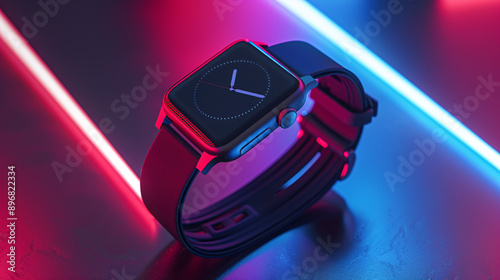 A high-resolution image of a smart watch in minimal style, emphasizing its slim design and intuitive user interface, UHD 