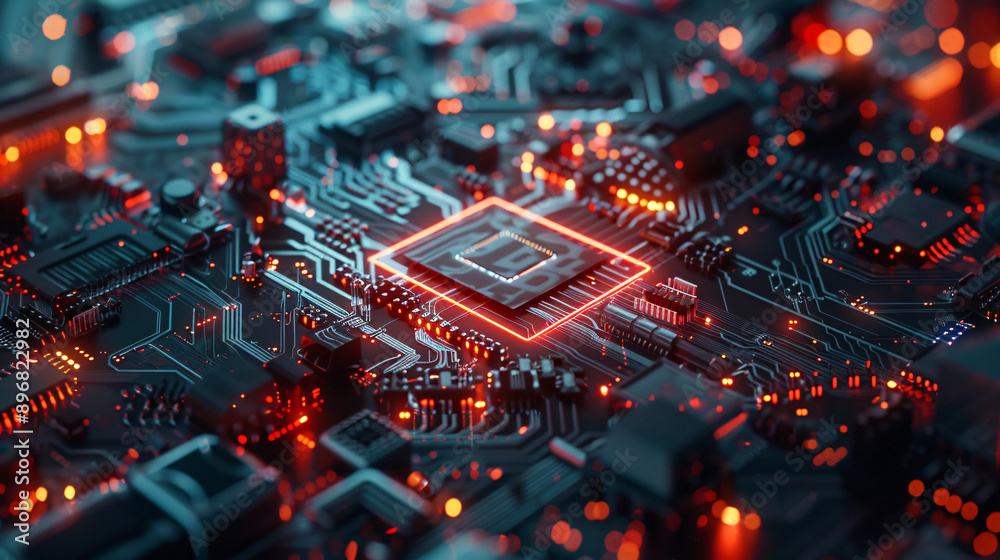 A detailed view of a futuristic chip with an AI logo, demonstrating the integration of artificial intelligence and advanced hardware, UHD A detailed view of a futuristic chip with an AI logo, demonstrating the integration of artificial intelligence and advanced hardware, UHD