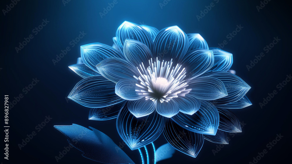 Obraz premium Abstract Blue Digital Flower Illustration of Robot for representing AI artificial intelligence, digital technology, software, network, computer, data science, cyber security