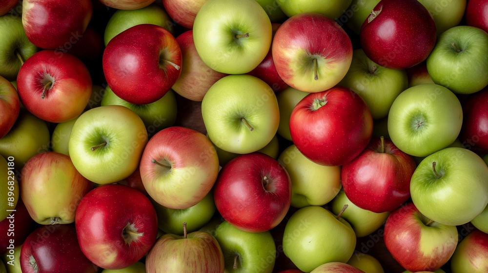 Fresh Red and Green Apples Piled Together in a Close-Up View Fresh Red and Green Apples Piled Together in a Close-Up View