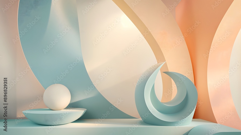 45. Abstract geometric arrangement with smooth curves and pastel colors 45. Abstract geometric arrangement with smooth curves and pastel colors