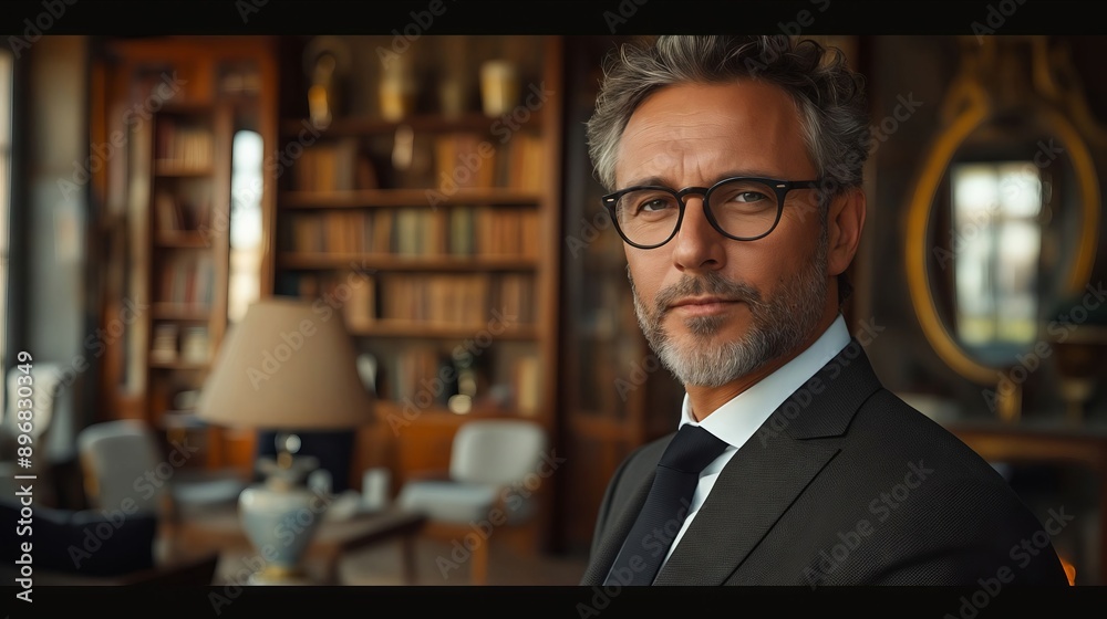 A man in glasses standing in front of bookshelves. A man in glasses standing in front of bookshelves.