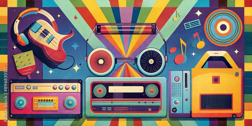 includes elements of music retro pop style image background