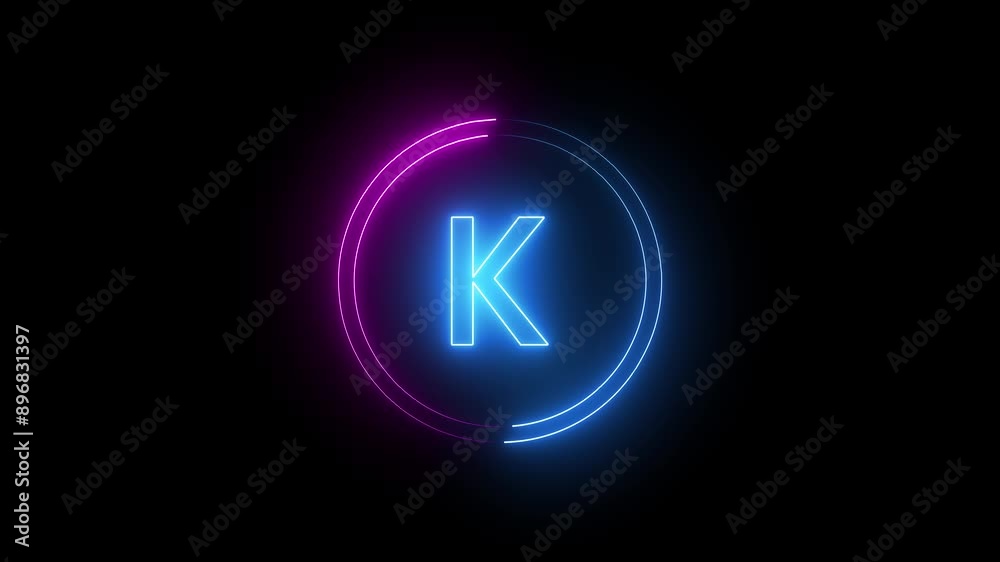 animated K text with neon circle line on the black background. animated K text with neon circle line on the black background.