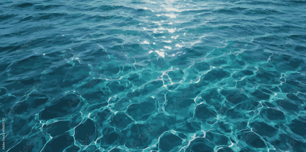 Obraz premium Blue ocean wave background. Blue and white water ocean background. Wavy line background. Hand drawn watercolour ocean background. Vector illustration.