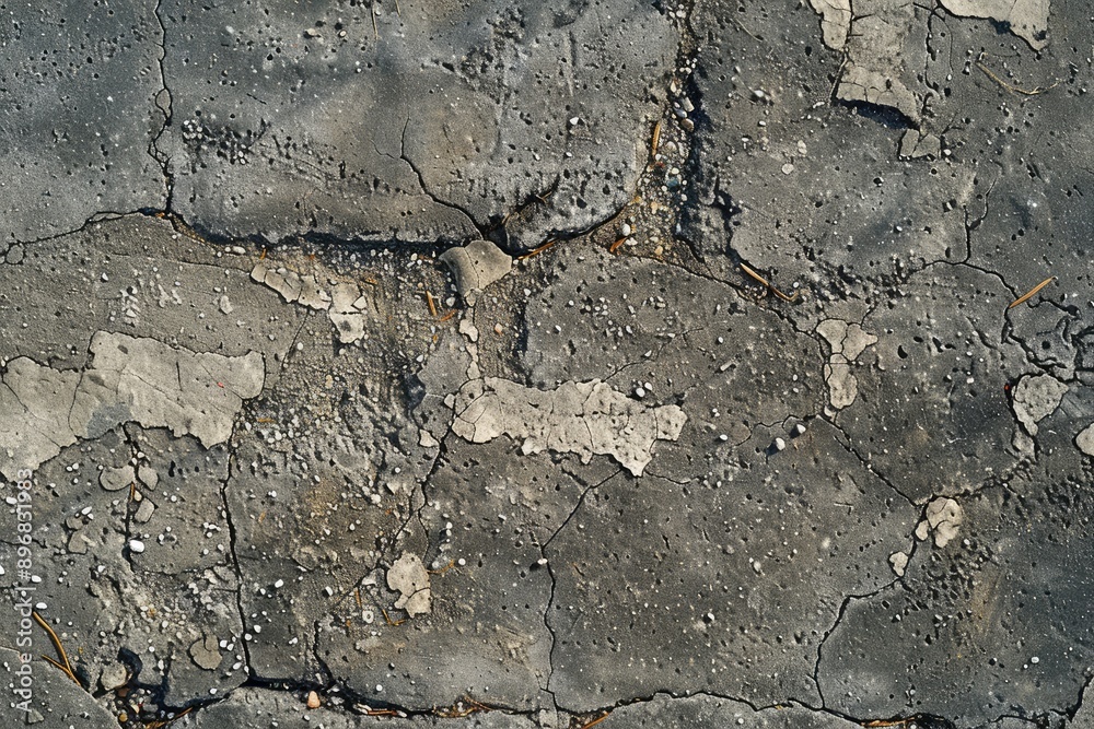 Naklejka premium Cracked Gray Surface with Small Pebbles and Twigs