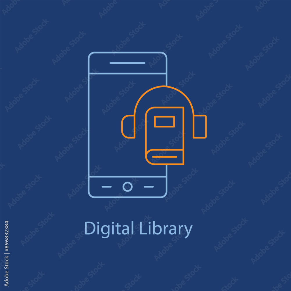 Digital Library Icon - Online Books, E-library, Digital Reading with editable stroke.